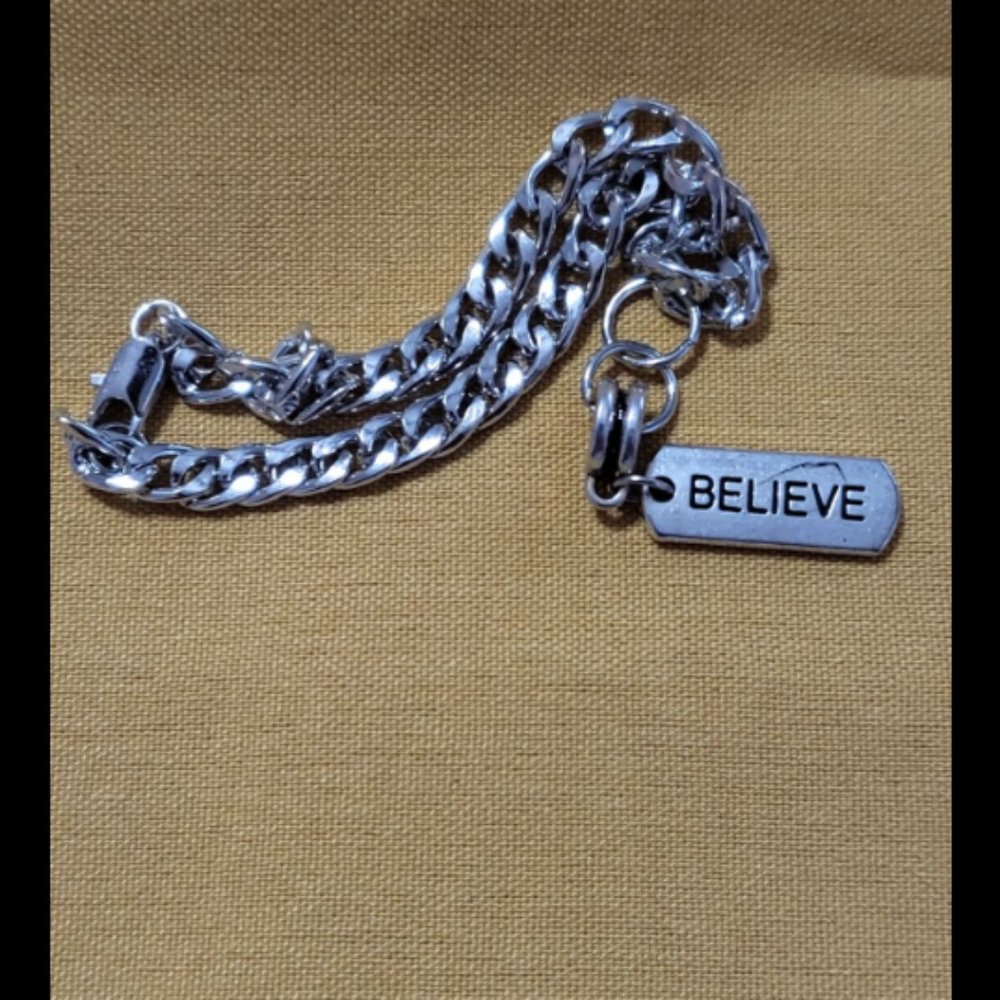 Silvertone "Believe" Charm Bracelet